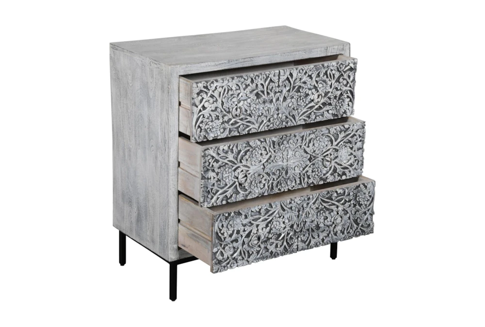 Gray Carved Wood 3 Drawer Cabinet 2 Gray Carved Wood 3 Drawer Cabinet - Image 2