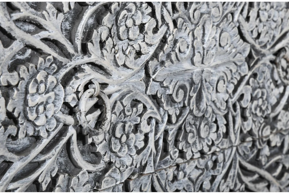 Gray Carved Wood 3 Drawer Cabinet 3 Gray Carved Wood 3 Drawer Cabinet - Image 3