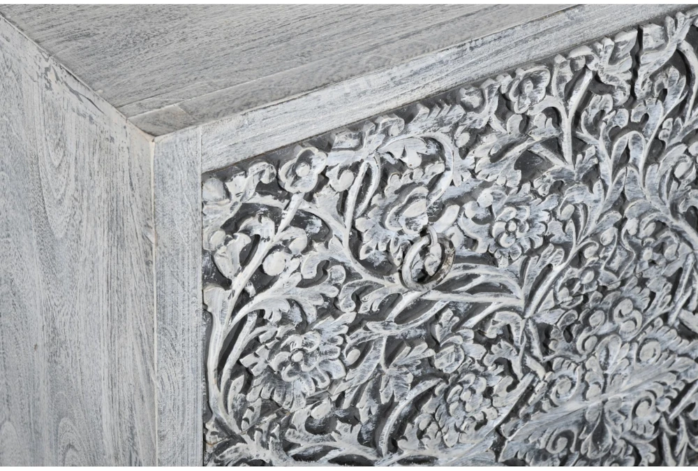 Gray Carved Wood 3 Drawer Cabinet 6 Gray Carved Wood 3 Drawer Cabinet - Image 6