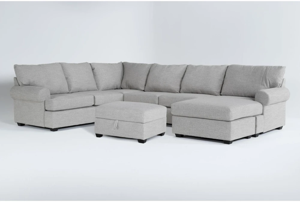 Hampstead Dove 137" 2 Piece Sectional With Right Arm Facing Sofa Chaise & Storage Ottoman 1 Hampstead Dove 137" 2 Piece Sectional With Right Arm Facing Sofa Chaise & Storage Ottoman