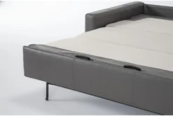 Mackenzie Charcoal Leather 74" Queen Sofa Sleeper -Living Room Furniture Shop 303877 grey leather sleeper detail 44