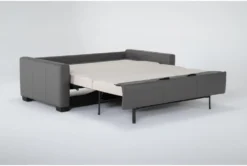 Mackenzie Charcoal Leather 74" Queen Sofa Sleeper -Living Room Furniture Shop 303877 grey leather sleeper side 19