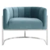 Deanna Sea Blue Velvet Accent Chair With Silver Base