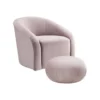 Maisy Mauve Velvet Accent Chair + Ottoman Set