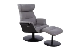 Algot Grey Faux Leather Reclining Swivel Chair And Ottoman