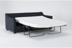 Porthos Midnight Blue 80" Queen Sleeper Sofa 9 Porthos Midnight Blue 80" Queen Sleeper Sofa -Living Room Furniture Shop 306012 blue fabric sleeper side 19