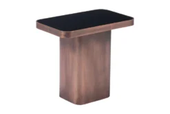 Brown Pedestal End Table With Painted Glass Top