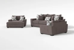 Parker II Chenille 101" Sofa/Loveseat/Chair/Ottoman Set -Living Room Furniture Shop 307460 brown fabric living room set side 19