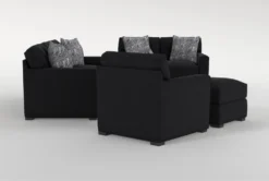 Cypress III Foam Sofa/Loveseat/Chair/Ottoman Set -Living Room Furniture Shop 307532 black fabric living room set side 19
