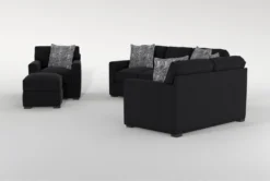 Cypress III Foam Sofa/Loveseat/Chair/Ottoman Set -Living Room Furniture Shop 307532 black fabric living room set side 20