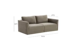 Lyric Taupe Velvet 74" 2 Piece Modular Loveseat -Living Room Furniture Shop 309169 brown fabric sectional loveseat front 02