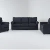 Athos Midnight Blue 3 Piece Queen Sleeper Sofa, Loveseat & Chair Set