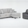 Stark Light Grey Sofa With Reversible Chaise & Dark Grey Swivel Chair