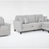 Stark Light Grey Sofa With Reversible Chaise & Light Grey Swivel Chair