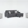 Stark Dark Grey Sofa With Reversible Chaise & 2 Light Grey Swivel Chairs