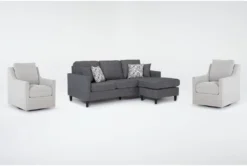 Stark Dark Grey Sofa With Reversible Chaise & 2 Light Grey Swivel Chairs