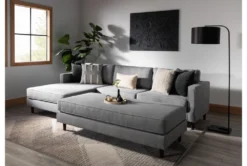 Calais Gravel 112" 2 Piece Sectional With Left Arm Facing Chaise & Cocktail Ottoman -Living Room Furniture Shop 313111 grey fabric sectional room 70