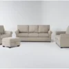 Athos Cream 4 Piece Sofa, Loveseat, Chair & Storage Ottoman Set