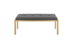 Fede Gold Metal And Grey Faux Leather Bench -Living Room Furniture Shop 313722 grey faux leather bench front 02