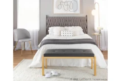 Fede Gold Metal And Grey Faux Leather Bench -Living Room Furniture Shop 313722 grey faux leather bench room 87