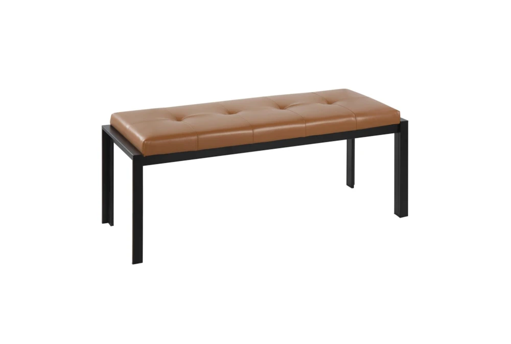 Fede Black Metal And Camel Faux Leather Bench 1 Fede Black Metal And Camel Faux Leather Bench
