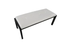 Fede Black Metal And White Faux Leather Bench -Living Room Furniture Shop 313727 white faux leather bench top 31