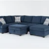 Colby Navy 128" 3 Piece Sectional With Left Arm Facing Tux & Right Arm Facing Chaise & Storage Ottoman