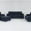 Bonaterra Midnight 4 Piece Sofa, Loveseat, Chair & Storage Ottoman Set