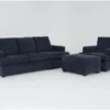 Bonaterra Midnight 3 Piece Sofa, Chair & Storage Ottoman Set