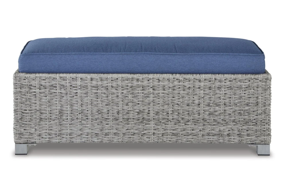 Peninsula Grey Outdoor Bench With Blue Cushion 2 Peninsula Grey Outdoor Bench With Blue Cushion - Image 2