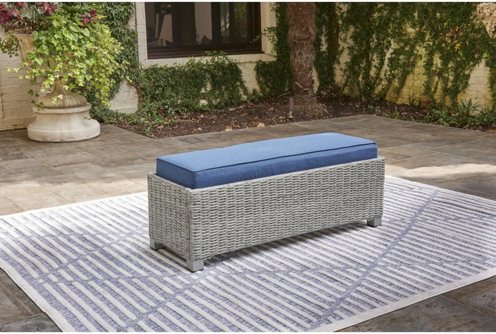 Peninsula Grey Outdoor Bench With Blue Cushion 5 Peninsula Grey Outdoor Bench With Blue Cushion - Image 5