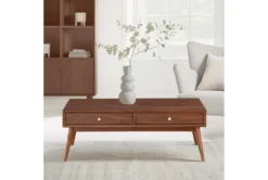 Leslie Mid-Century Coffee Table With Drawers -Living Room Furniture Shop 317548 brown wood coffee table room 85