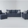 Jaylen Indigo 85" Queen Sleeper Sofa, Loveseat & Chaise Set