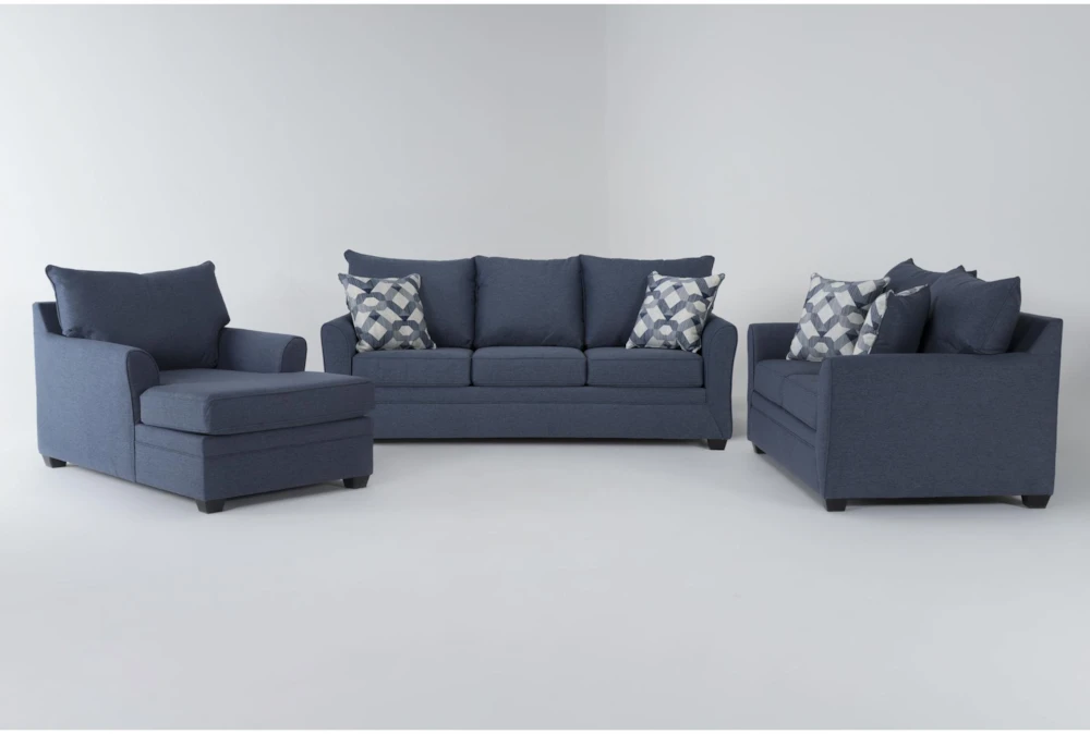 Jaylen Indigo 85" Queen Sleeper Sofa, Loveseat & Chaise Set 1 Jaylen Indigo 85" Queen Sleeper Sofa, Loveseat & Chaise Set
