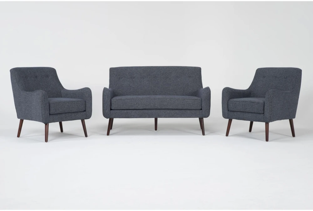 Kaycee Denim Settee With 2 Accent Chairs 1 Kaycee Denim Settee With 2 Accent Chairs