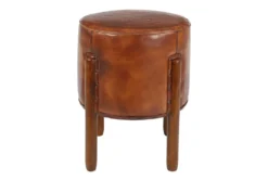 Brown Leather & Teak Wood Stool -Living Room Furniture Shop 320248 brown wood accent table back 82