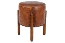 Brown Leather & Teak Wood Stool -Living Room Furniture Shop 320248 brown wood accent table material 76