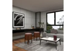 Brown Leather & Teak Wood Stool -Living Room Furniture Shop 320248 brown wood accent table room 87