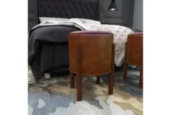 Brown Leather & Teak Wood Stool -Living Room Furniture Shop 320248 brown wood accent table room 88