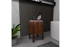 Brown Leather & Teak Wood Stool -Living Room Furniture Shop 320248 brown wood accent table room 90