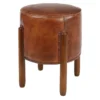Brown Leather & Teak Wood Stool