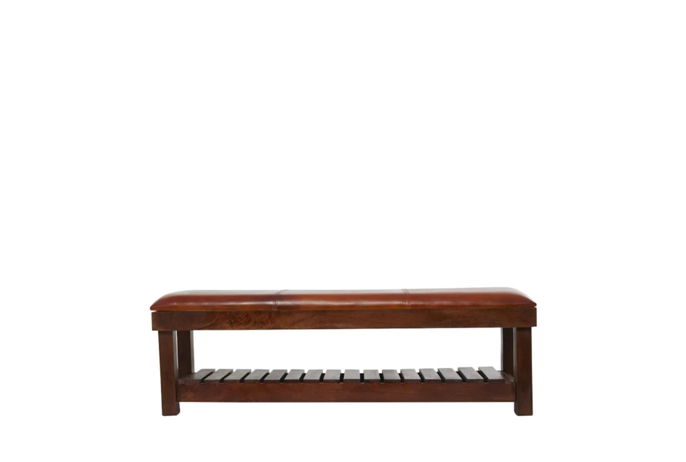 61" Rustic Brown Leather Bench 4 61" Rustic Brown Leather Bench - Image 4