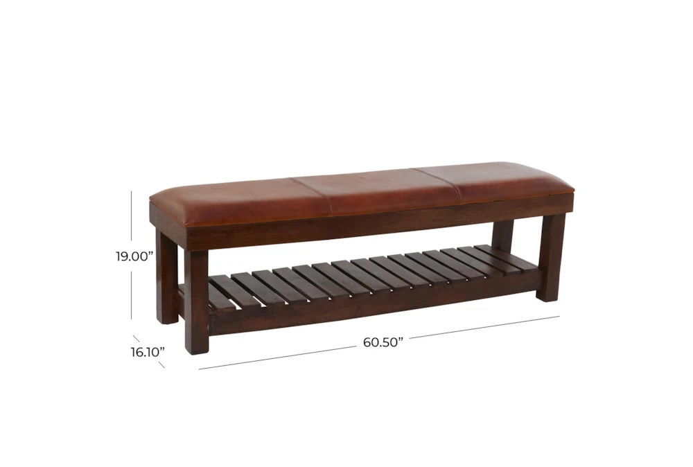 61" Rustic Brown Leather Bench 2 61" Rustic Brown Leather Bench - Image 2