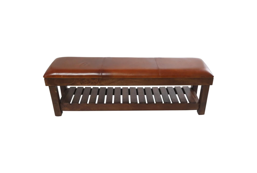 61" Rustic Brown Leather Bench 3 61" Rustic Brown Leather Bench - Image 3