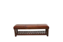 61" Rustic Brown Leather Bench