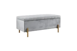 42" Gray Upholstered Soft Close Storage Bench With Gold Metal Legs