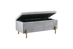 42" Gray Upholstered Soft Close Storage Bench With Gold Metal Legs -Living Room Furniture Shop 320534 storage 12