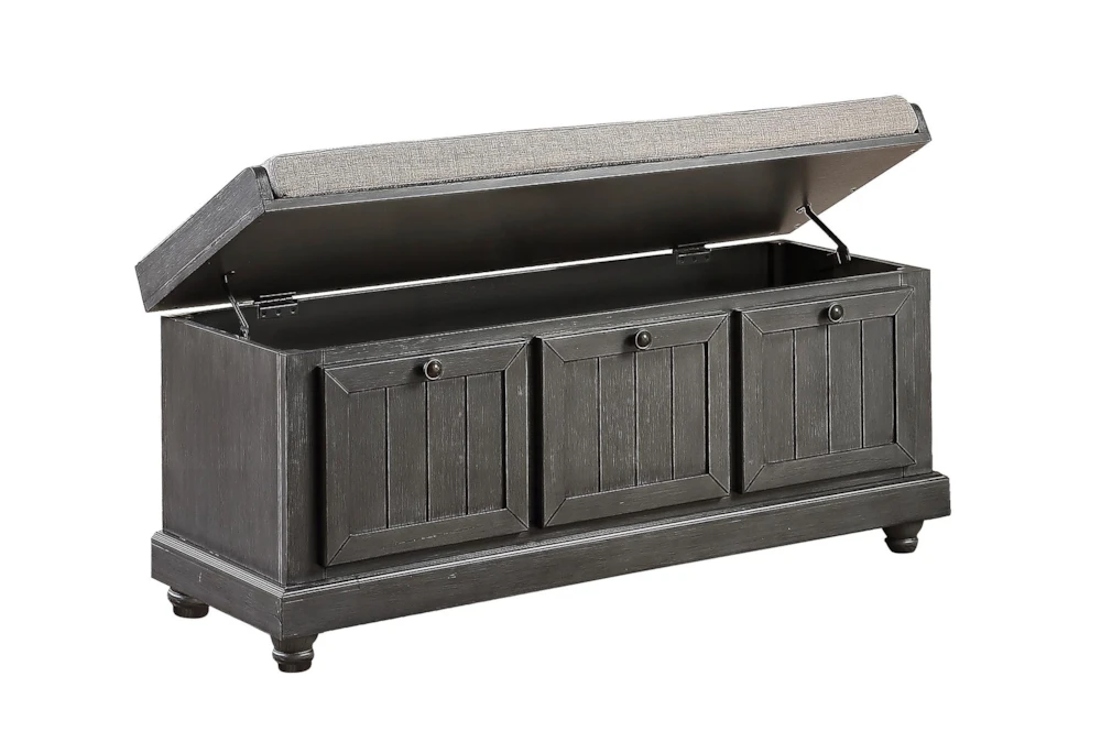 44" Distressed Grey Wood + Fabric Storage Bench 3 44" Distressed Grey Wood + Fabric Storage Bench - Image 3