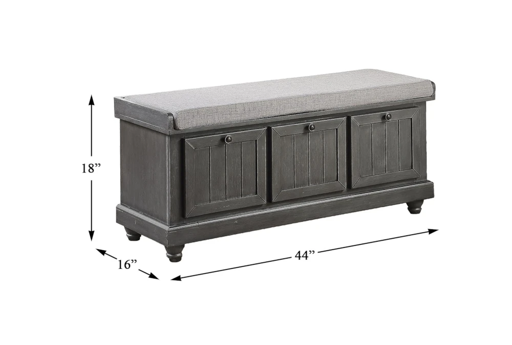 44" Distressed Grey Wood + Fabric Storage Bench 4 44" Distressed Grey Wood + Fabric Storage Bench - Image 4
