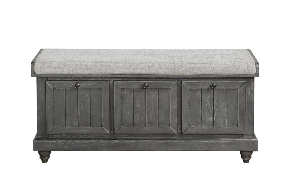 44" Distressed Grey Wood + Fabric Storage Bench 2 44" Distressed Grey Wood + Fabric Storage Bench - Image 2